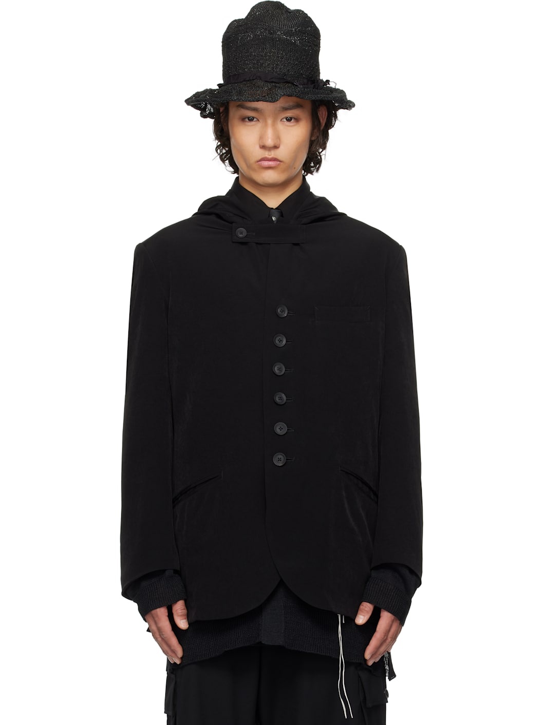 Black Hooded Blazer - 1