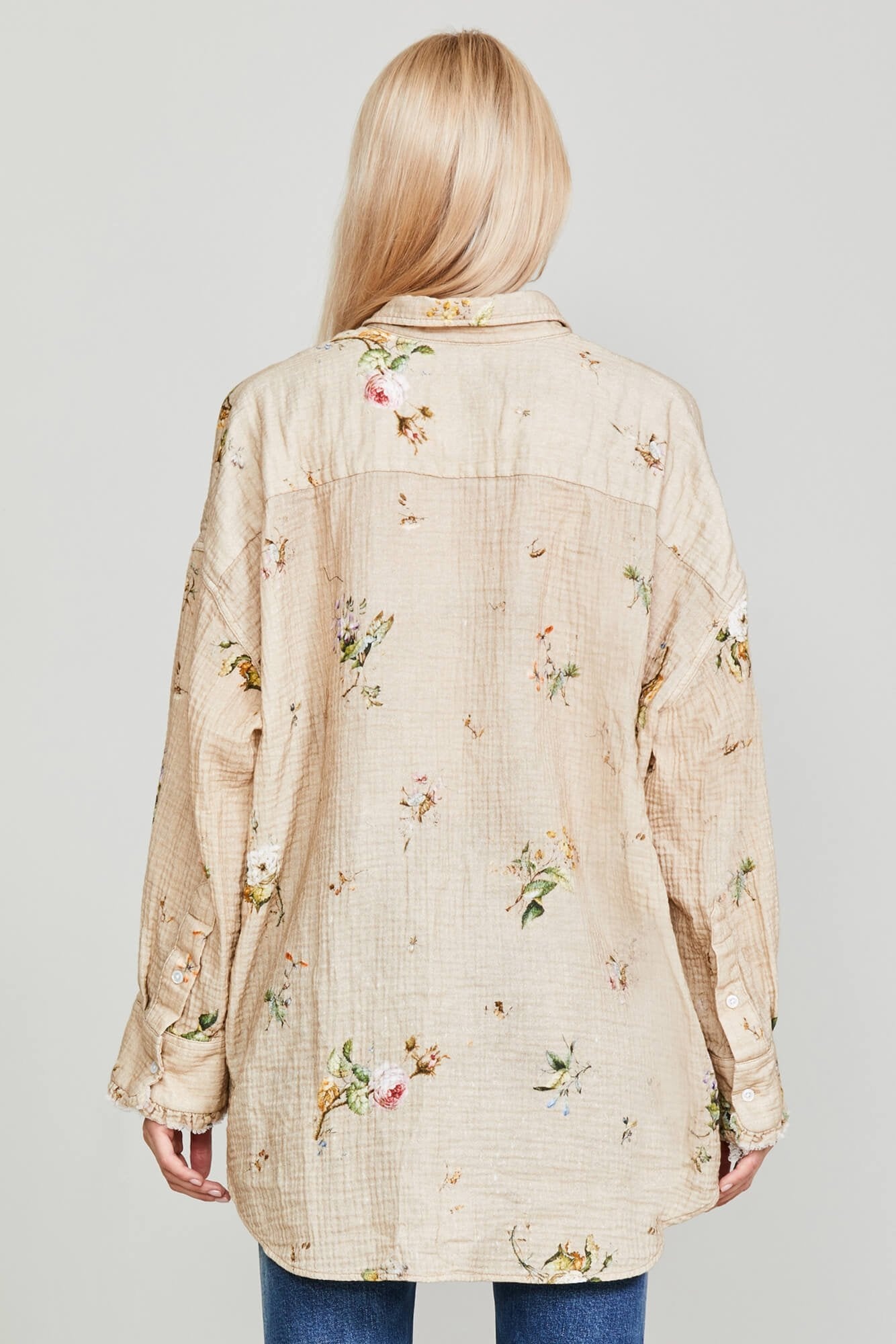 DROP NECK TUXEDO SHIRT - FLORAL ON KHAKI - 6