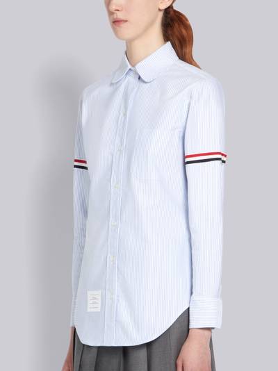 Thom Browne Blue University Stripe Oxford Grosgrain Armband Long Sleeve Shirt outlook