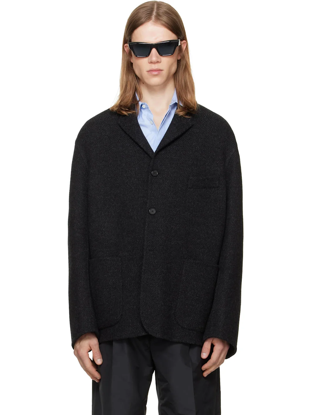 Gray Wool Chevron Jacket - 1