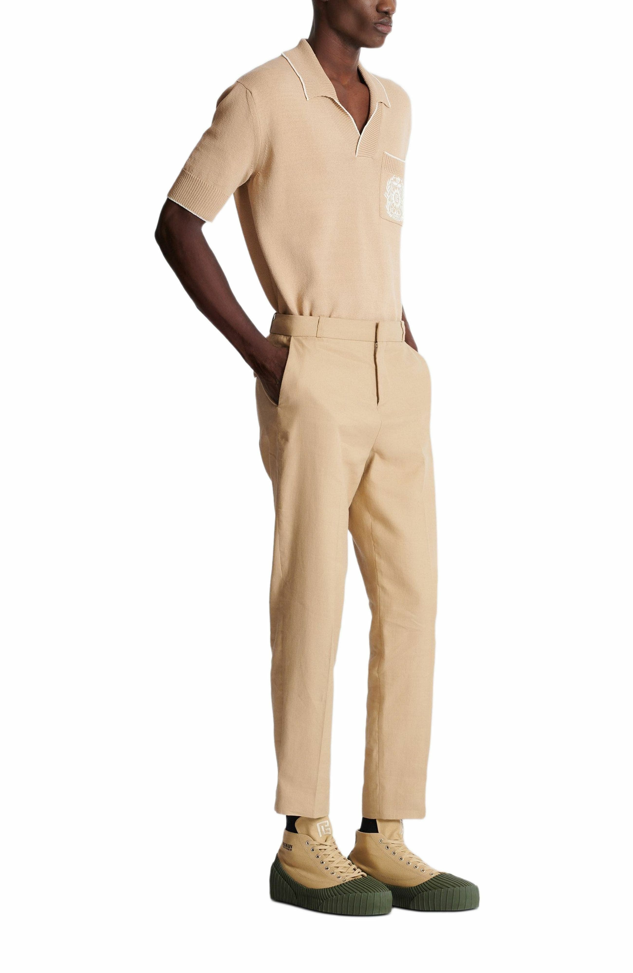 Balmain Straight-leg tailored canvas trousers in Beige at Nordstrom - 2