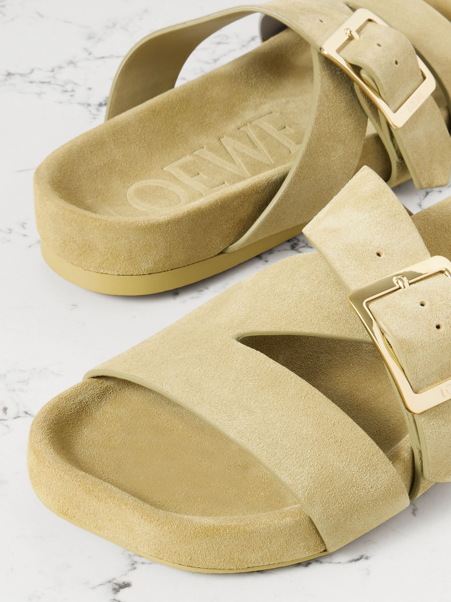 Ease buckled suede slides Beige - 4