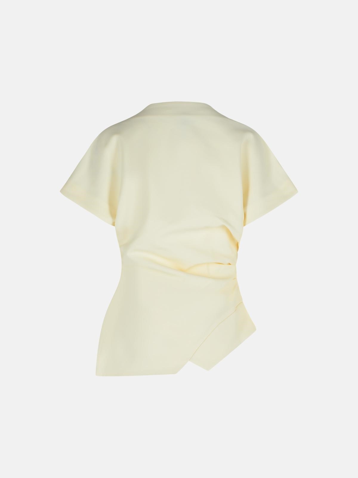 DRAPED T-SHIRT IN WHITE VISCOSE BLEND - 3