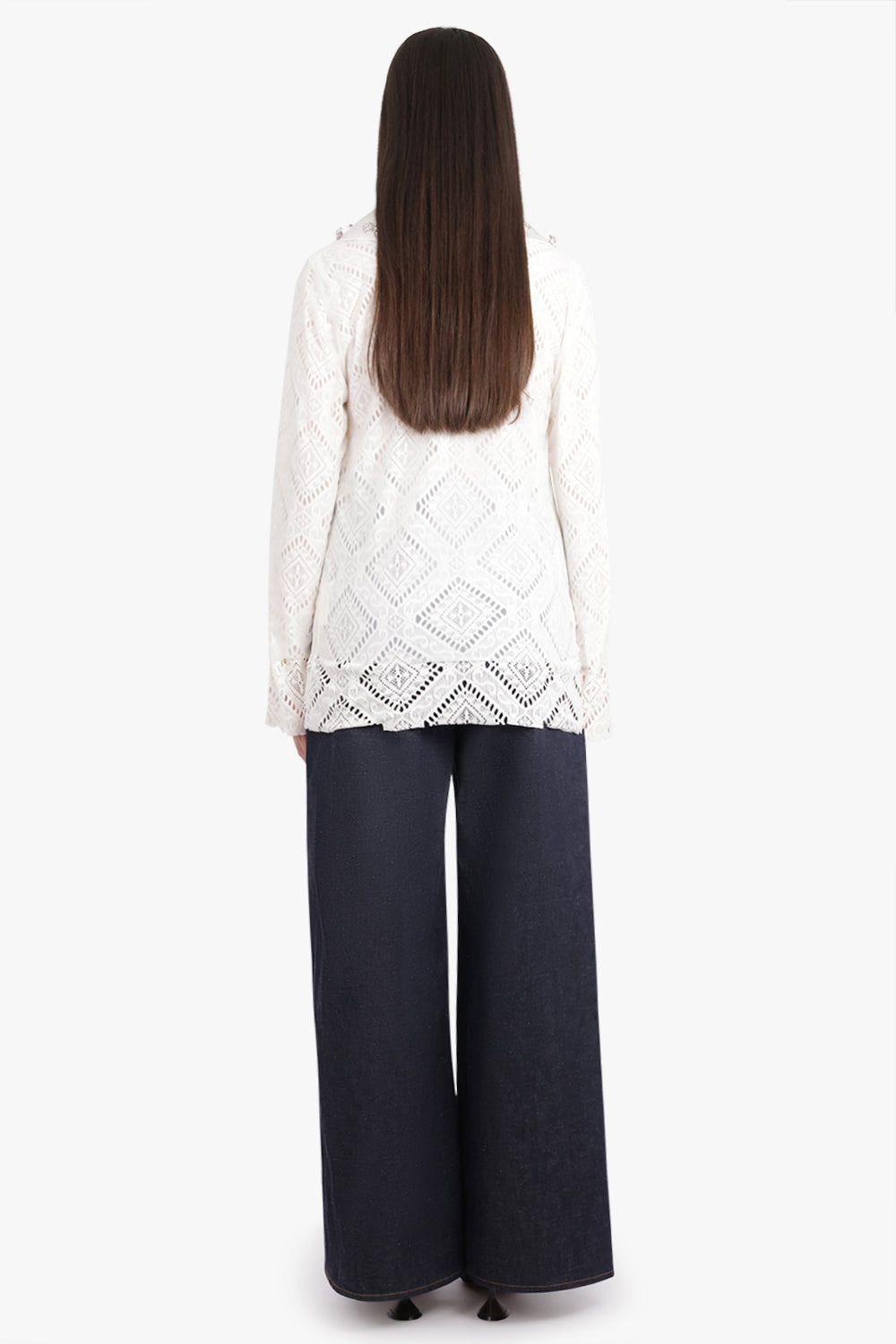 LAYERED L/S SHEER X LACE TOP | OFF WHITE - 5
