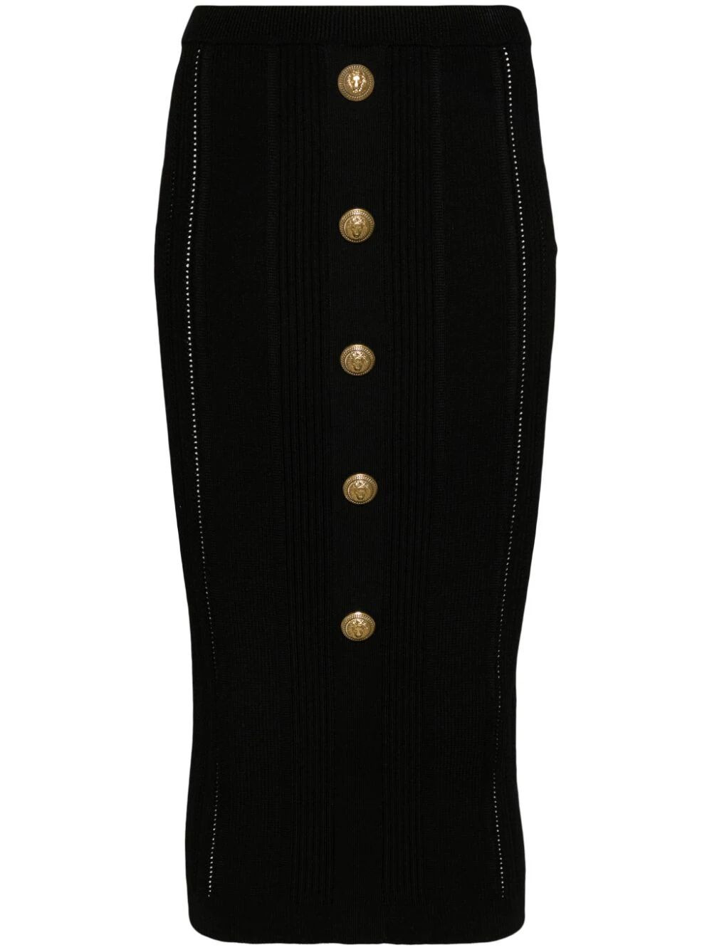 Balmain Women High Waist Five Button See Through Knit Midi Skirt - 4