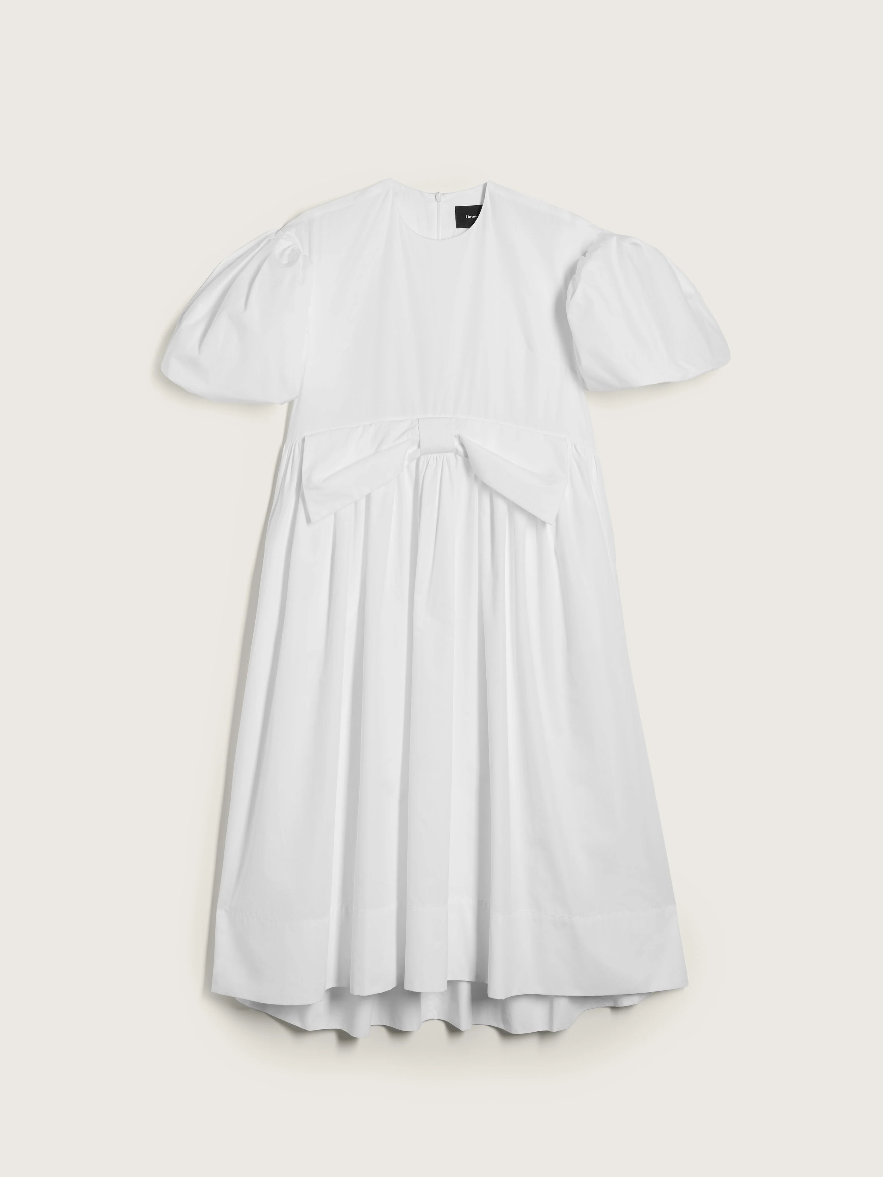 Puff Sleeve Gathered Bow Smock Dress - 1