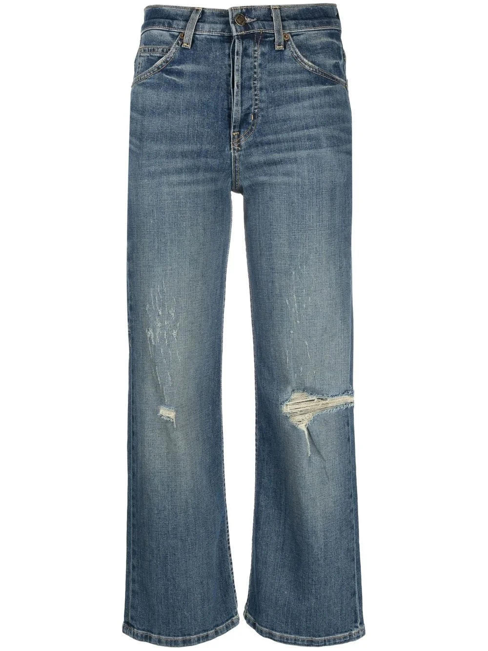 distressed cropped flared jeans - 1