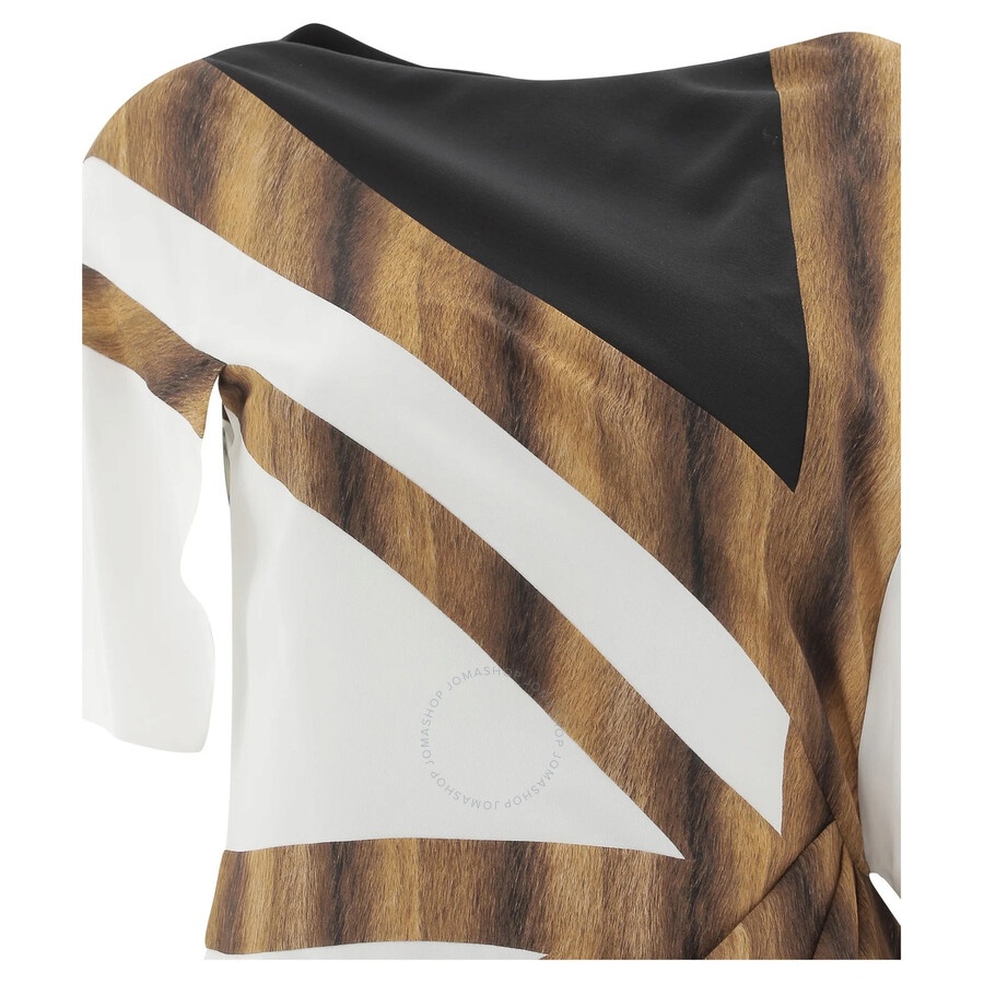 Burberry Flag Intarsia Asymmetric Silk Dress In Black - 2