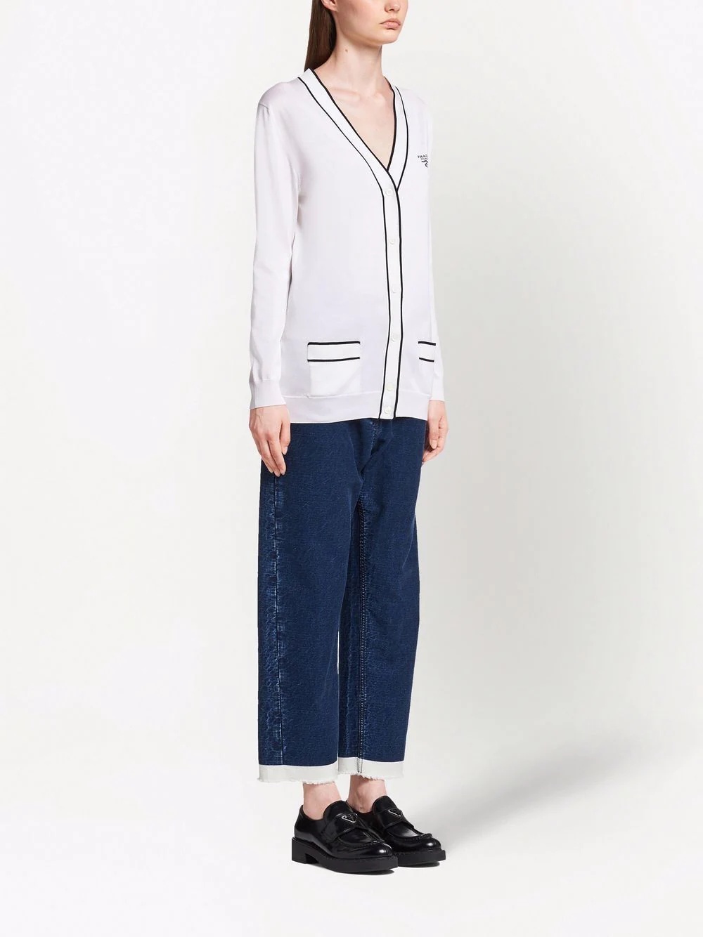 logo-knitted V-neck cardigan - 3