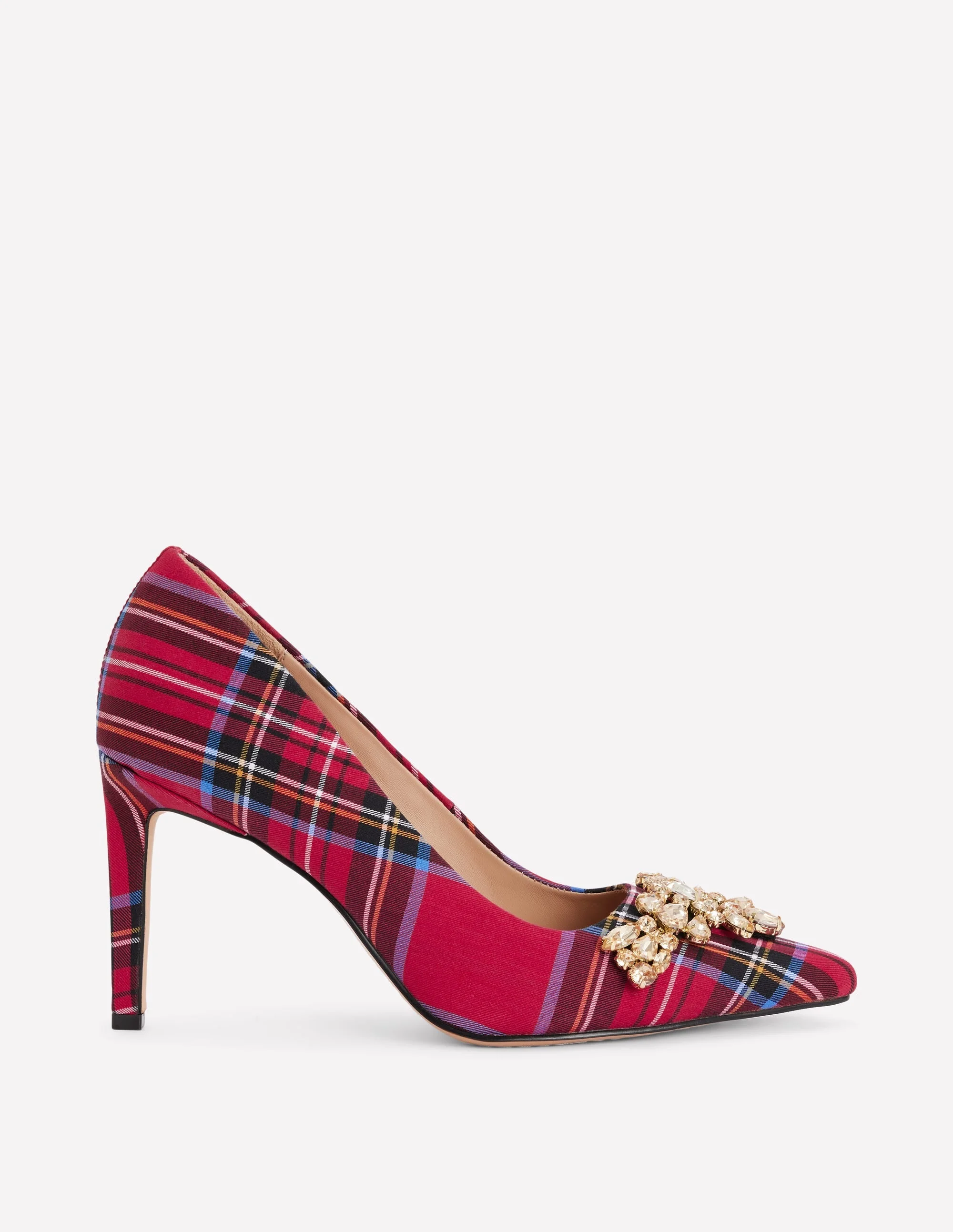 Embellished Court Shoes-Red Tartan - 1