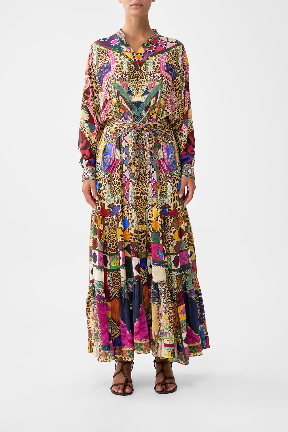 TIERED SHIRTDRESS WITH WIDE WAIST TIE - 2