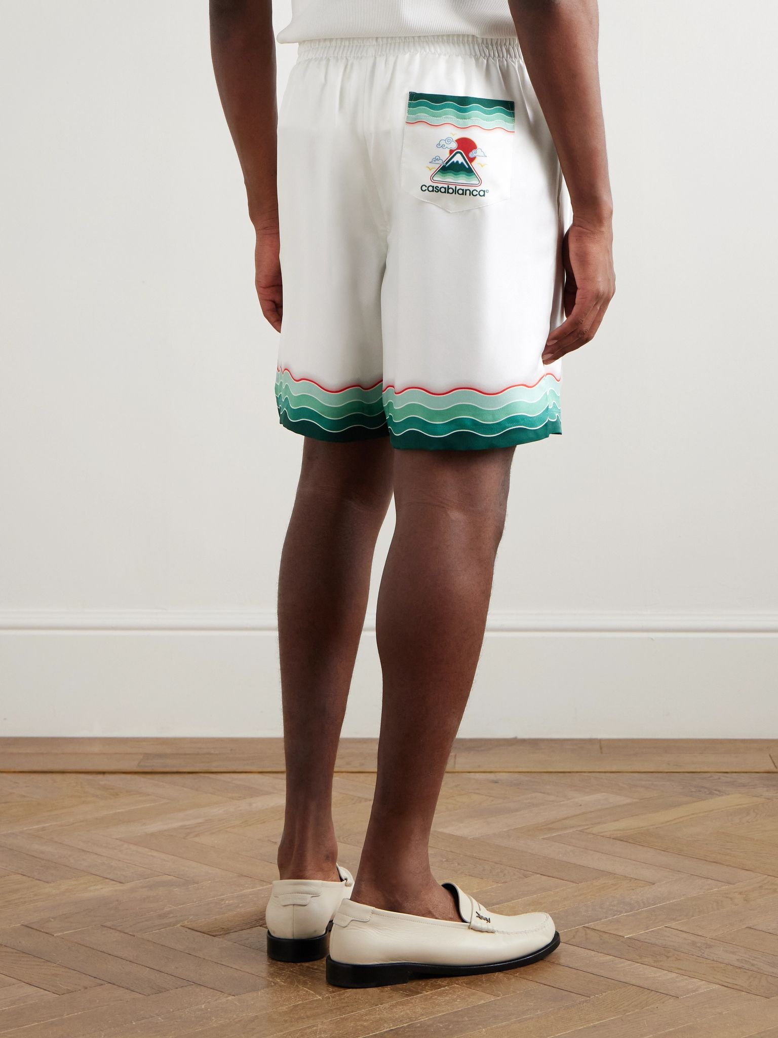 Montagne Ondulee Straight-Leg Printed Silk-Twill Shorts White - 4