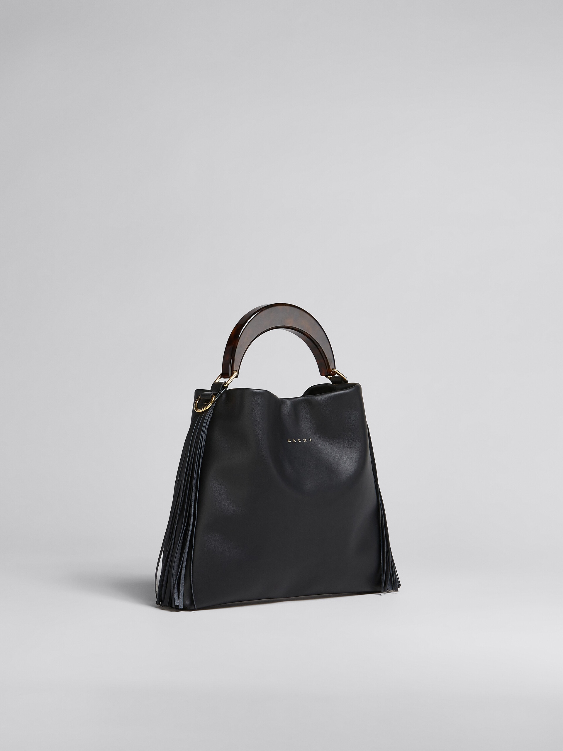 VENICE SMALL BAG IN BLACK LEATHER WITH FRINGES - 6