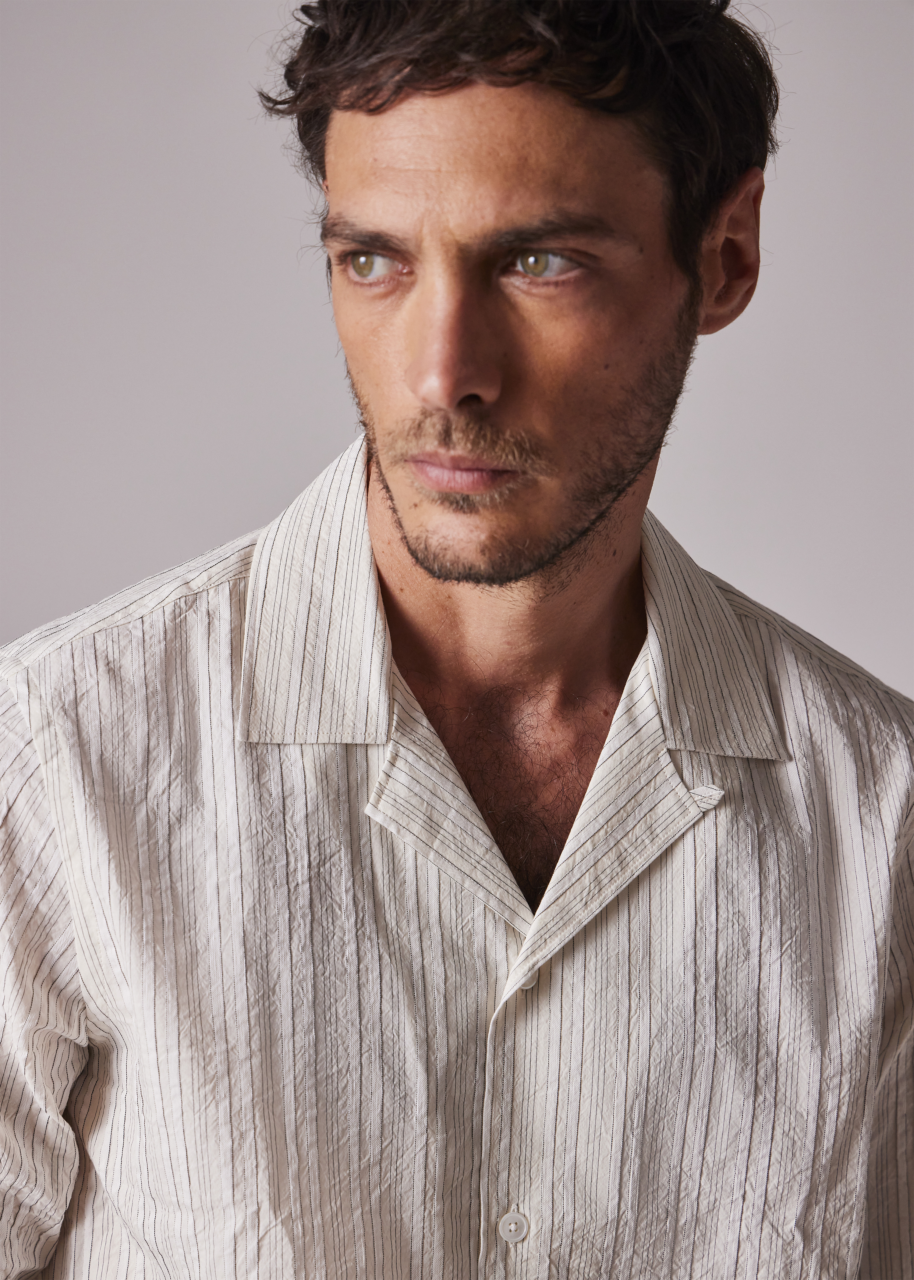 Ecru Cotton-Linen Textured Stripe Shirt - 5