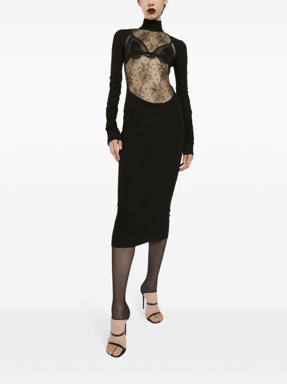 lace-panel midi dress - 3