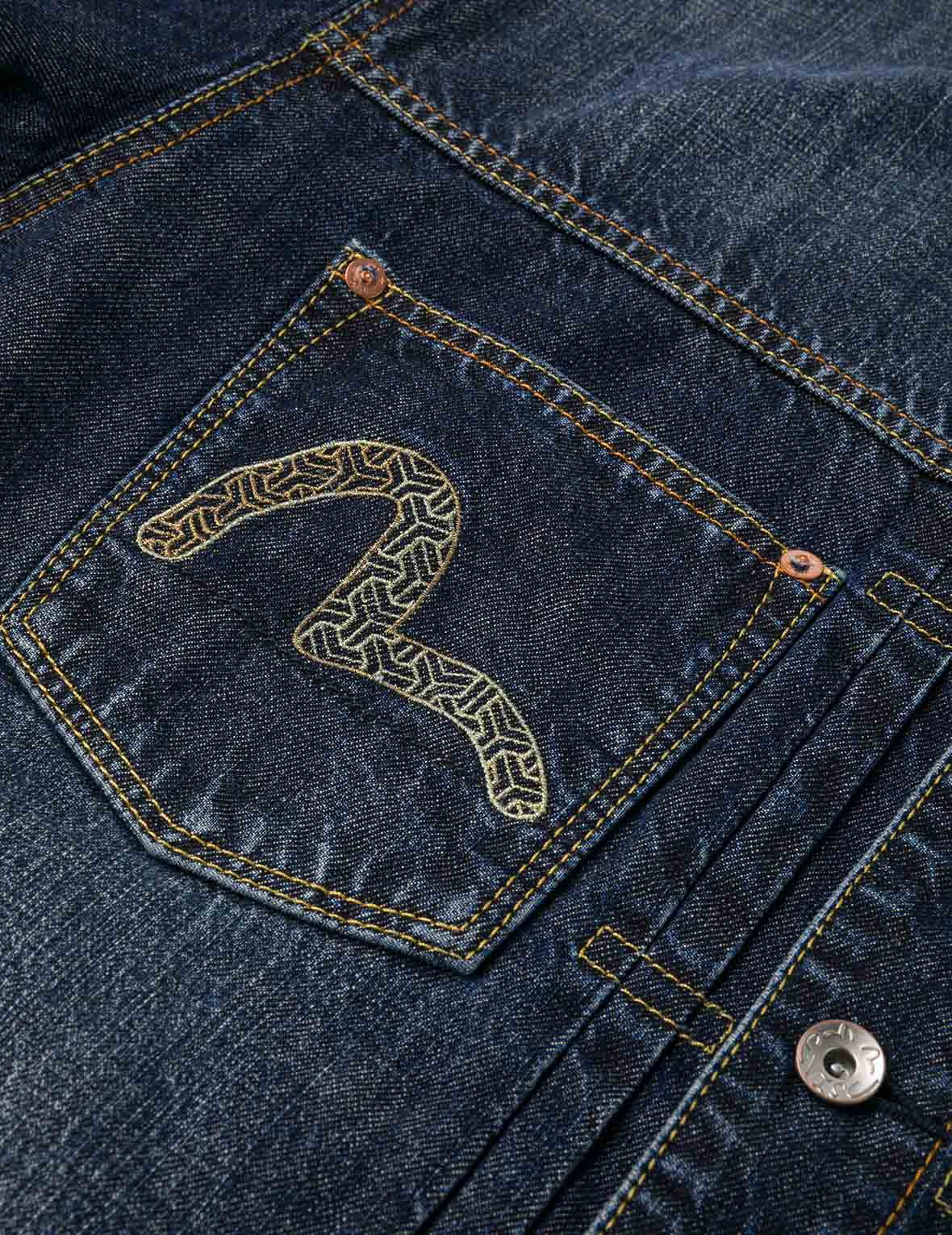 Washed Multi-Pocket with Lion Dance Print Relax Fit Denim Jacket - 9