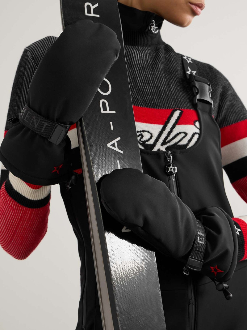 PERFECT MOMENT Davos two-tone padded shell and leather mittens Black outlook