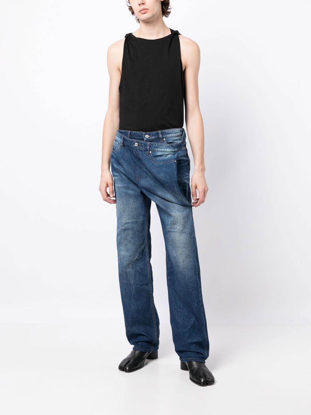 Navy Lazy layered-effect straight-leg jeans - 2