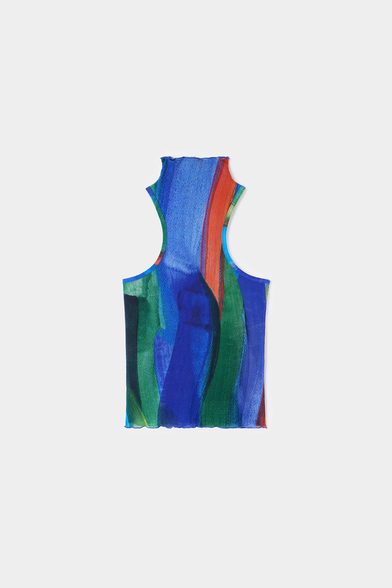 SUNNEI PENNELLATA TULLE HIGH NECK TANK TOP / multicolor allover print outlook