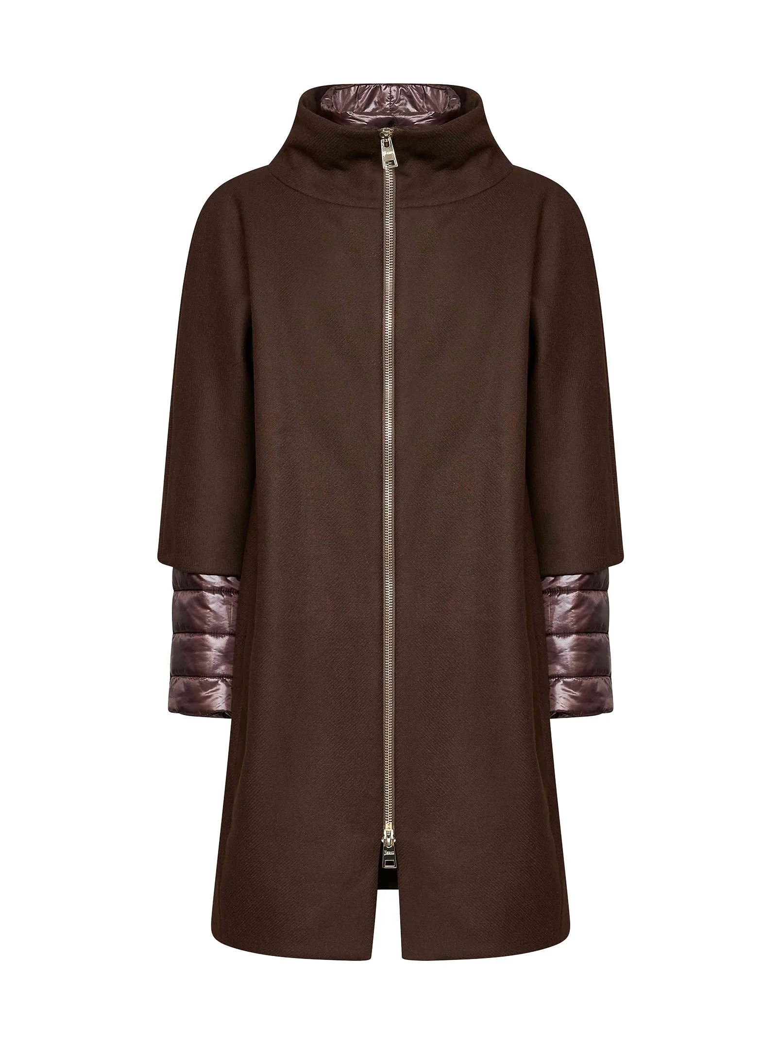 Dark chocolate Ecowool and Ultralight Nylon coat - 1