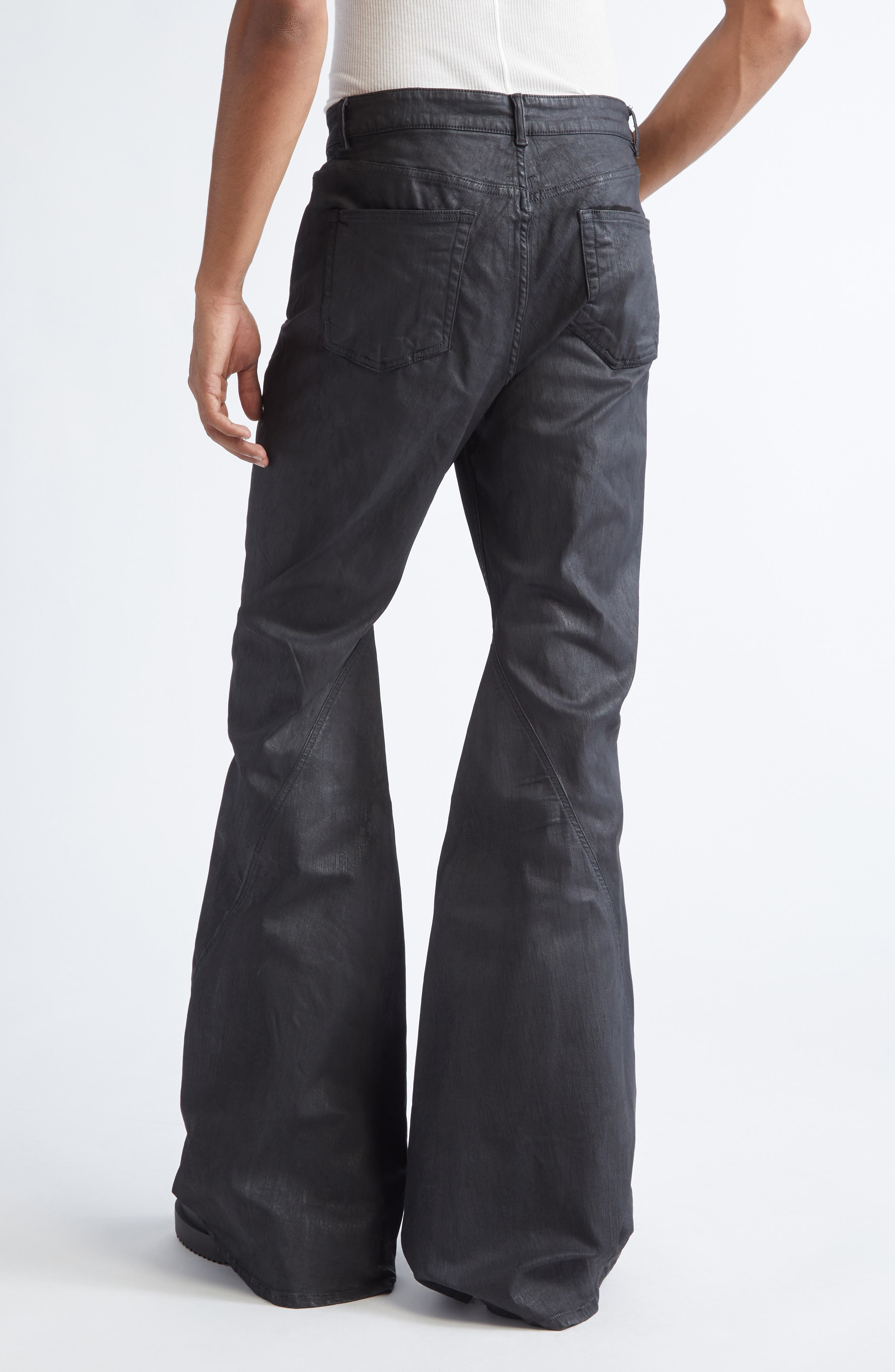 Rick Owens DRKSHDW Bias Waxed Bootcut Jeans in Black Wax at Nordstrom - 3