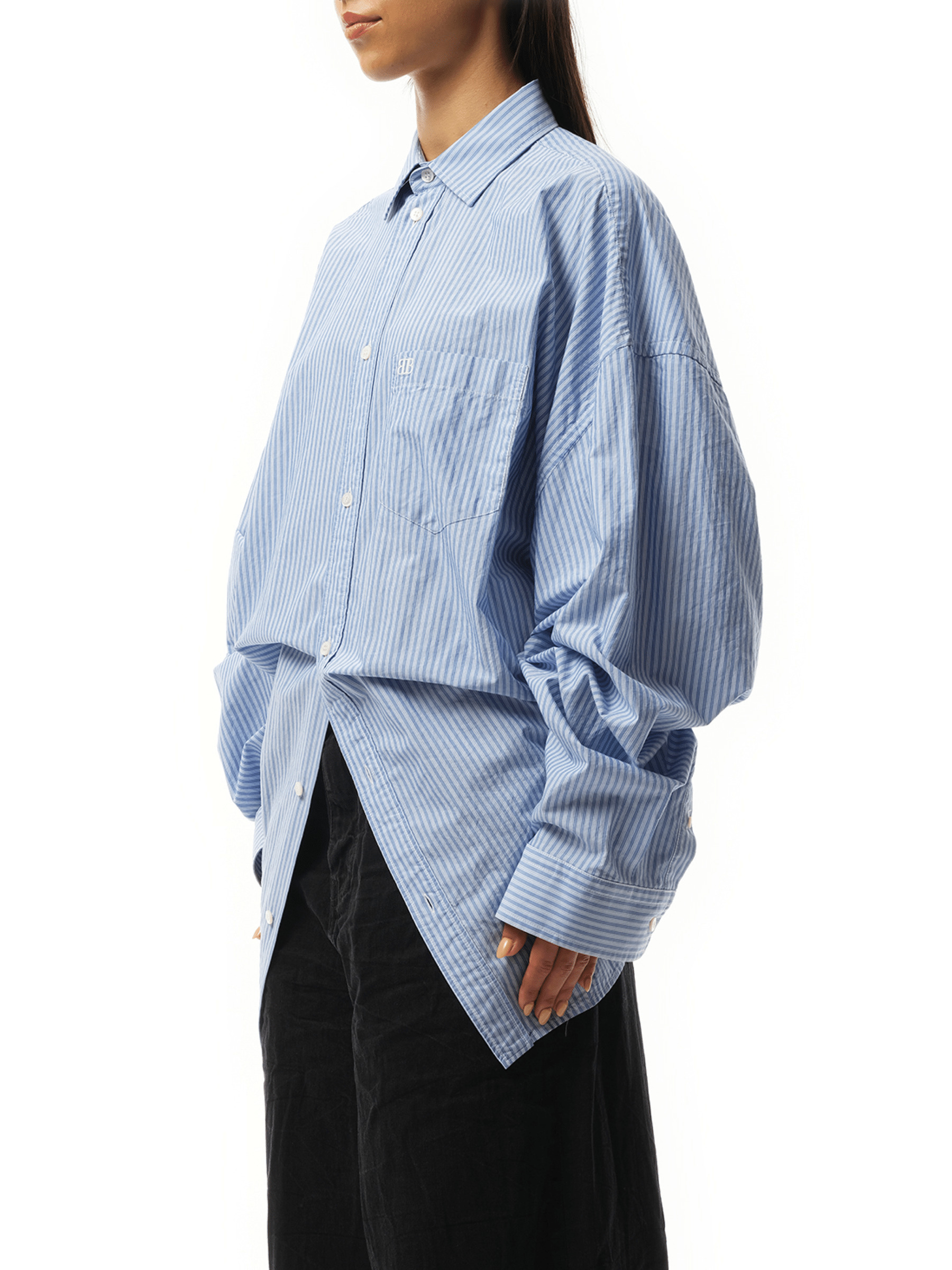Long Sleeve Knotted Shirt in Blue/White - 5