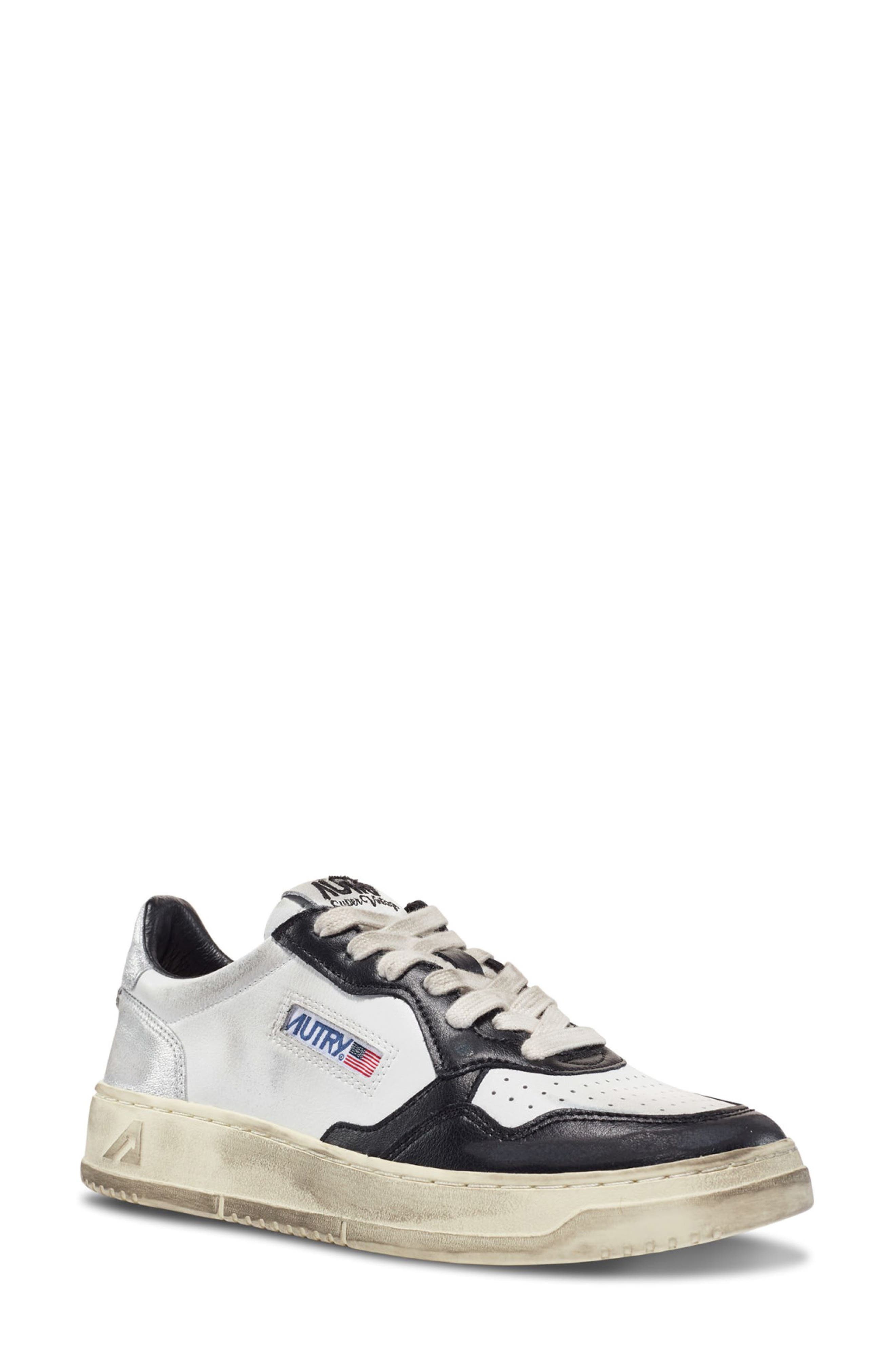 AUTRY Super Low Sneaker in White Black Silver at Nordstrom - 1