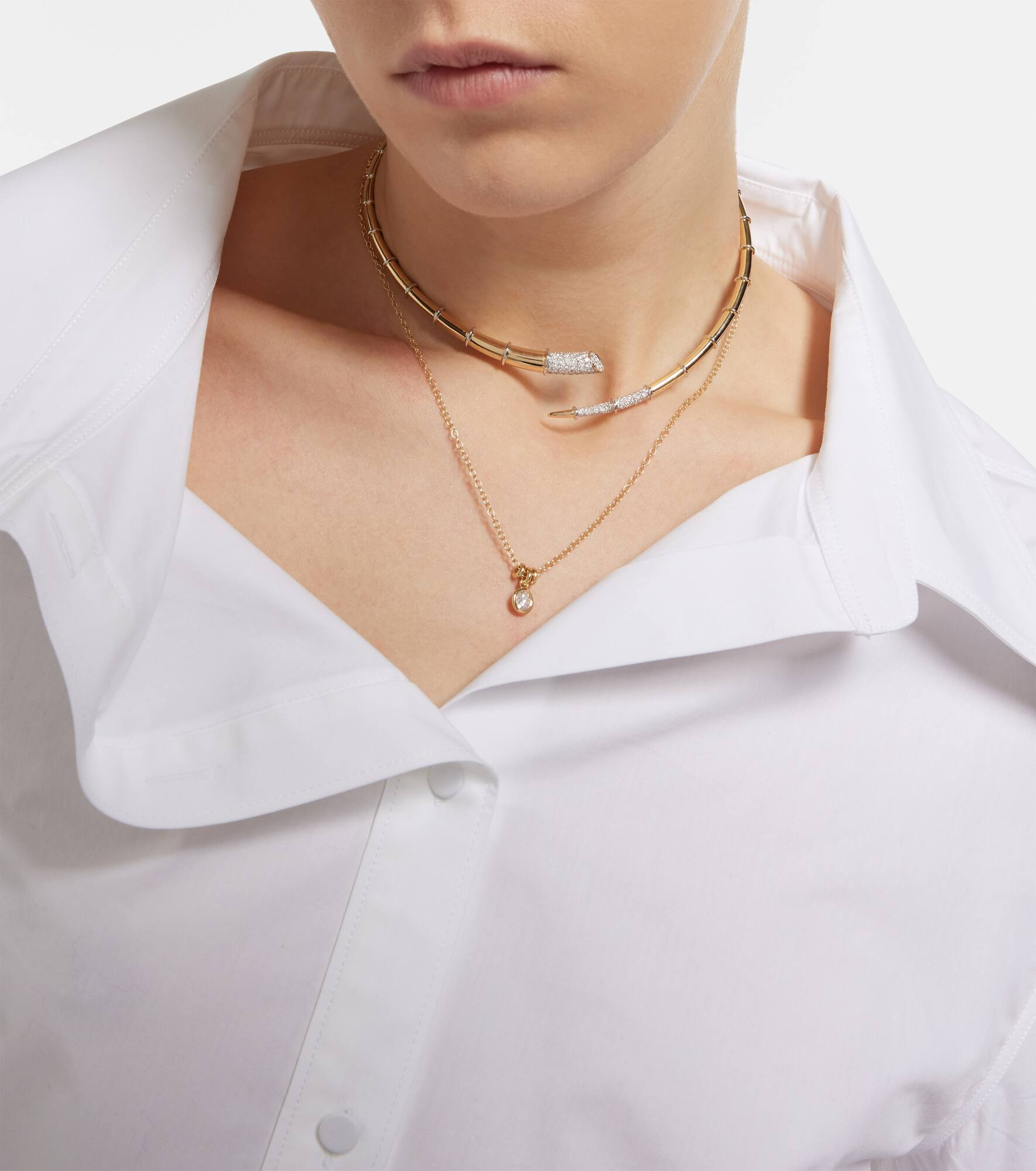 Horn 14kt gold necklace with diamonds - 3