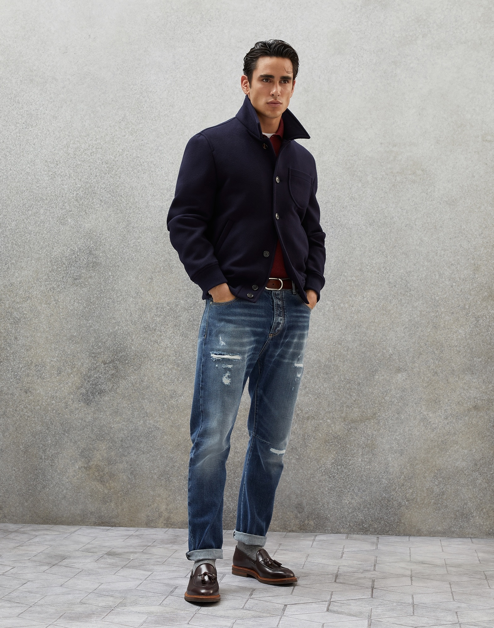 Distressed denim leisure fit five-pocket trousers - 4