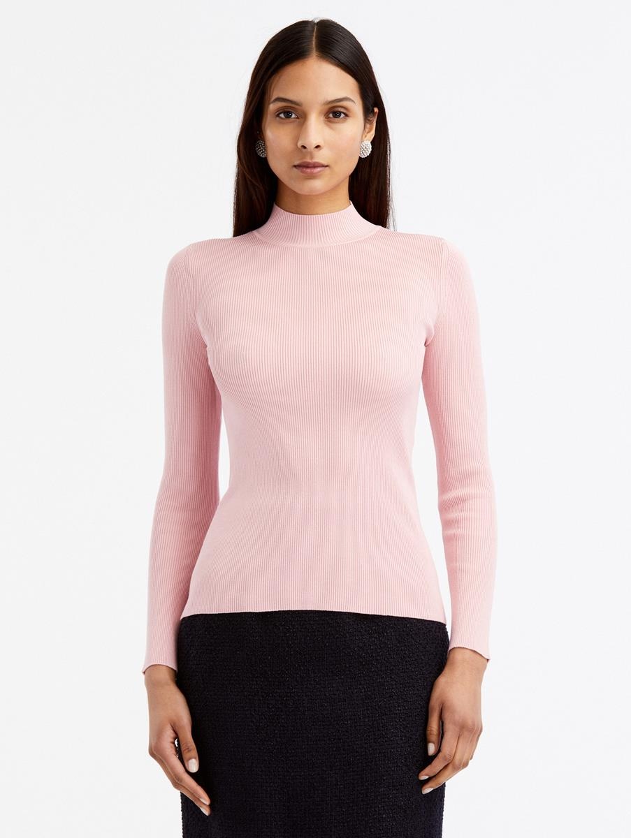 LONG SLEEVE MOCK NECK RIBBED PULLOVER - 1