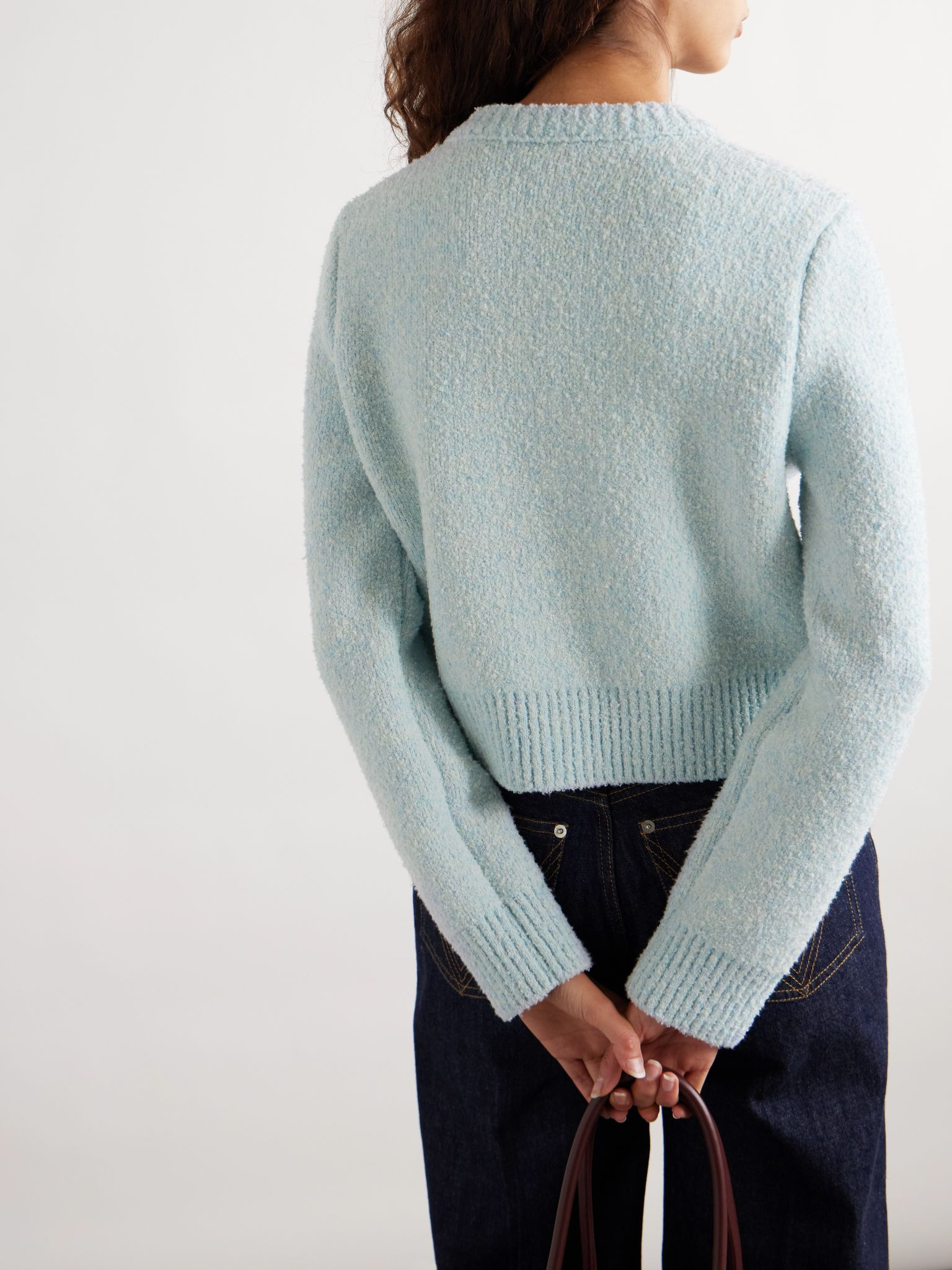 Wool-blend bouclé cardigan Light blue - 3