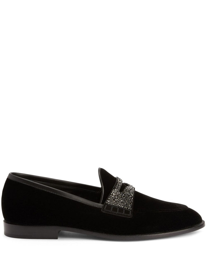 Ermy rhinestone-detail 벨벳 loafers 1