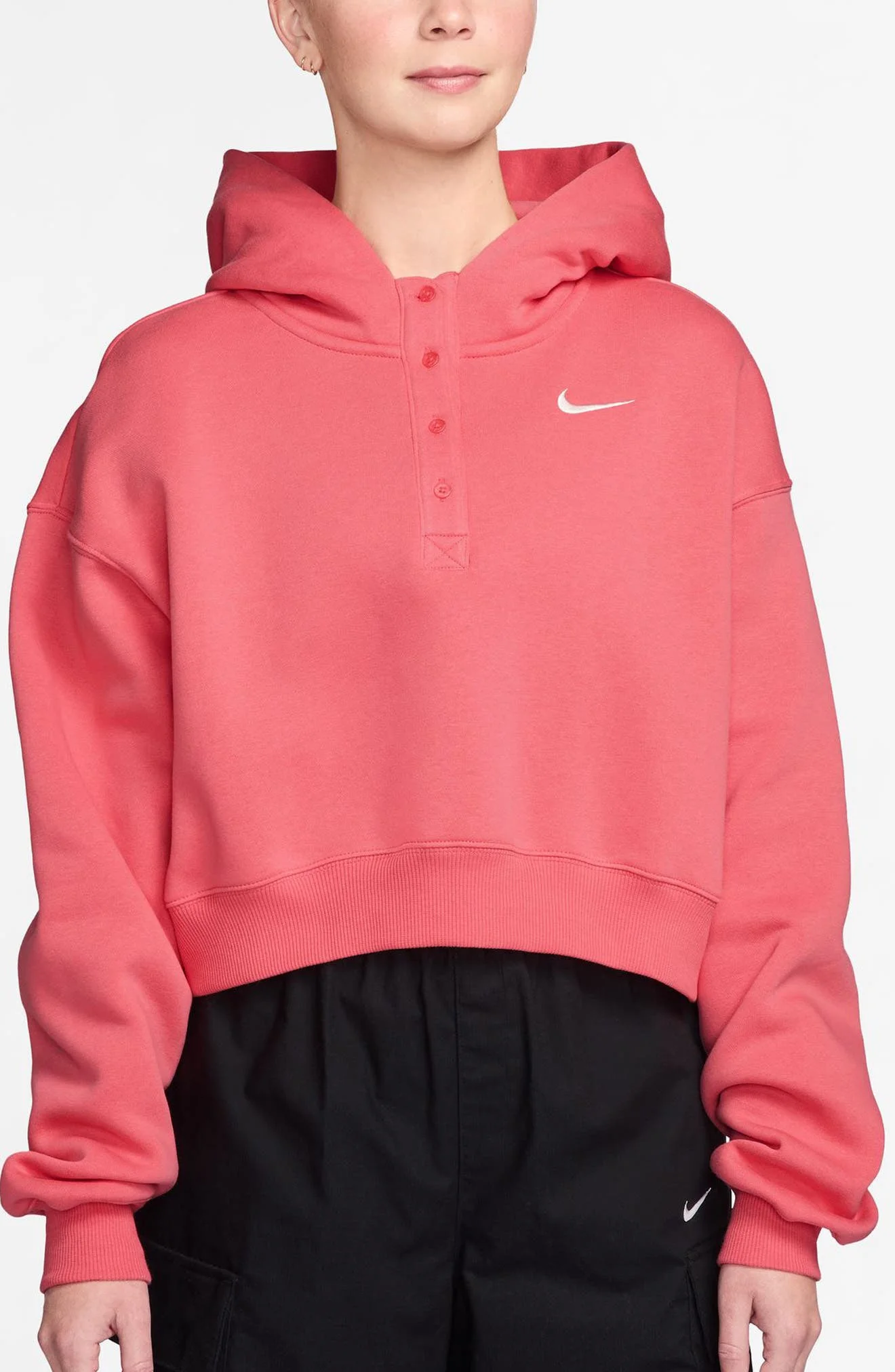 Nike Sportswear Phoenix Fleece Crop Sweatshirt in Sea Coral/Sail at Nordstrom - 1