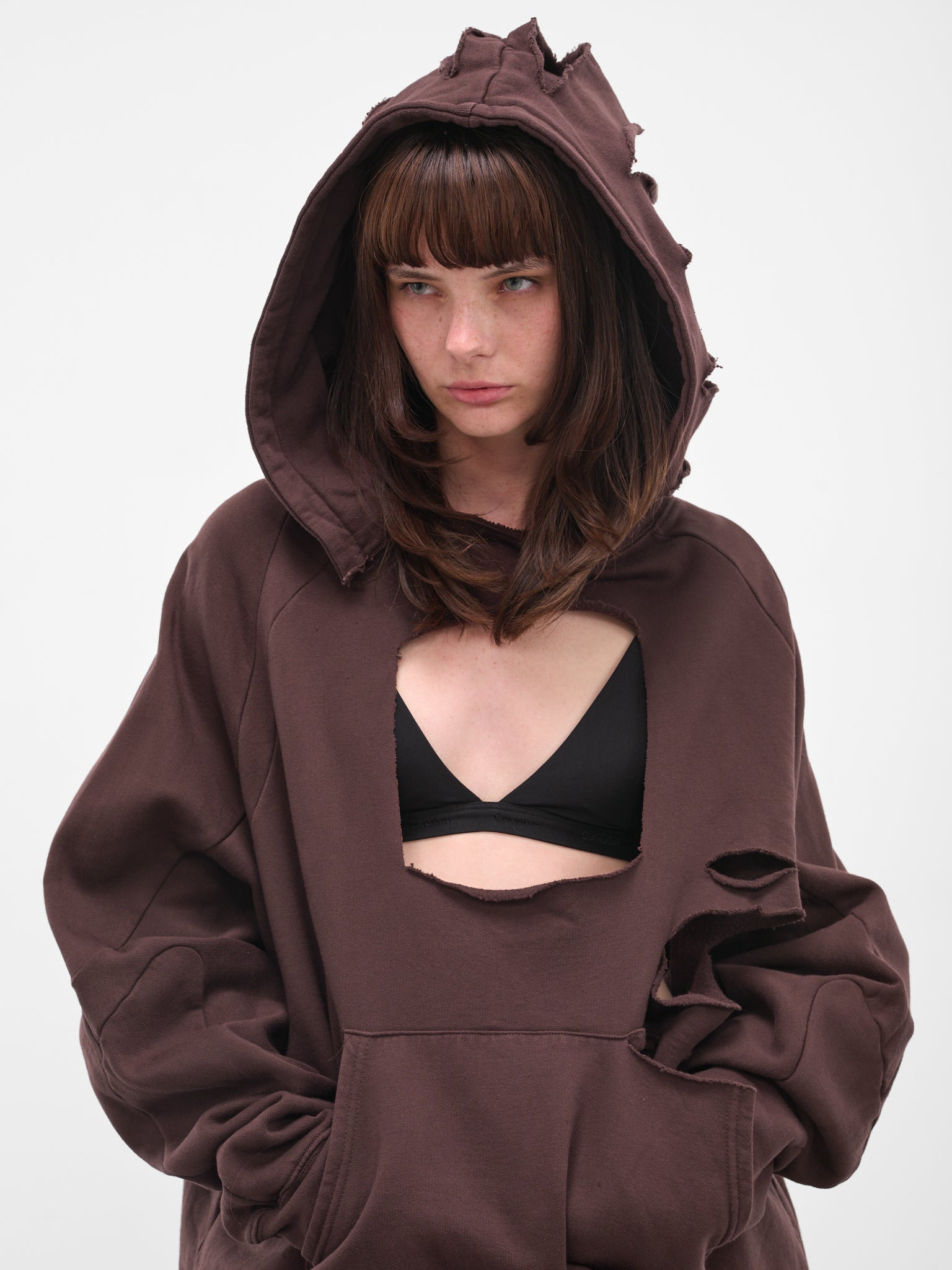 Brown Deconstructed Oversized Hoodie - 4