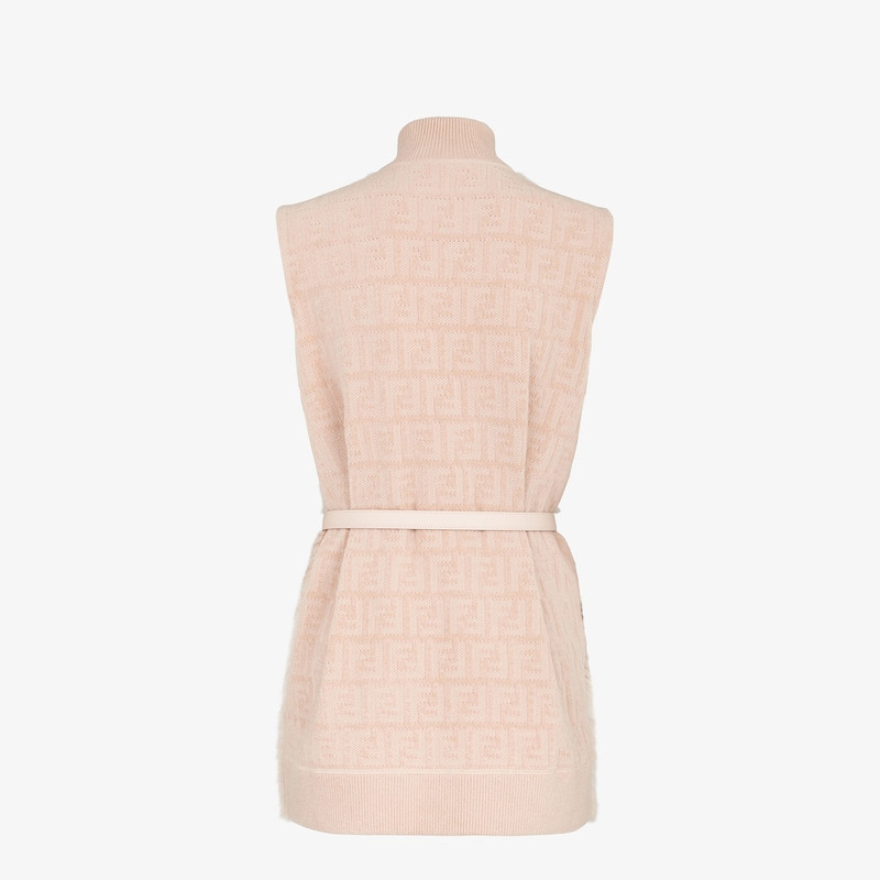 FENDI Vest made of velvet and viscose knit with FF motif. Mink insert on the front with inlaid pearl white outlook