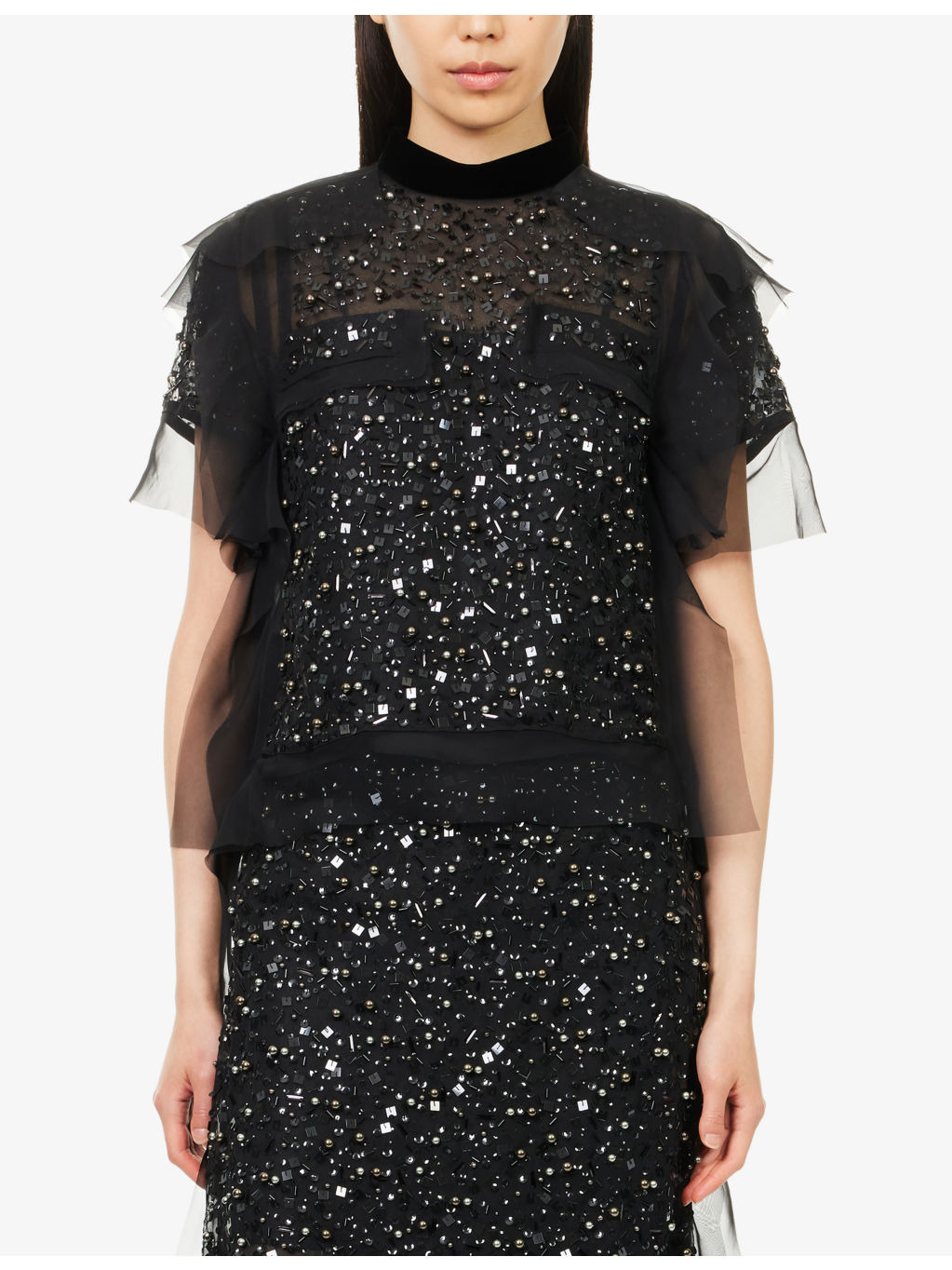 Short-Sleeve Layered Sequin-Embellished Top - 3