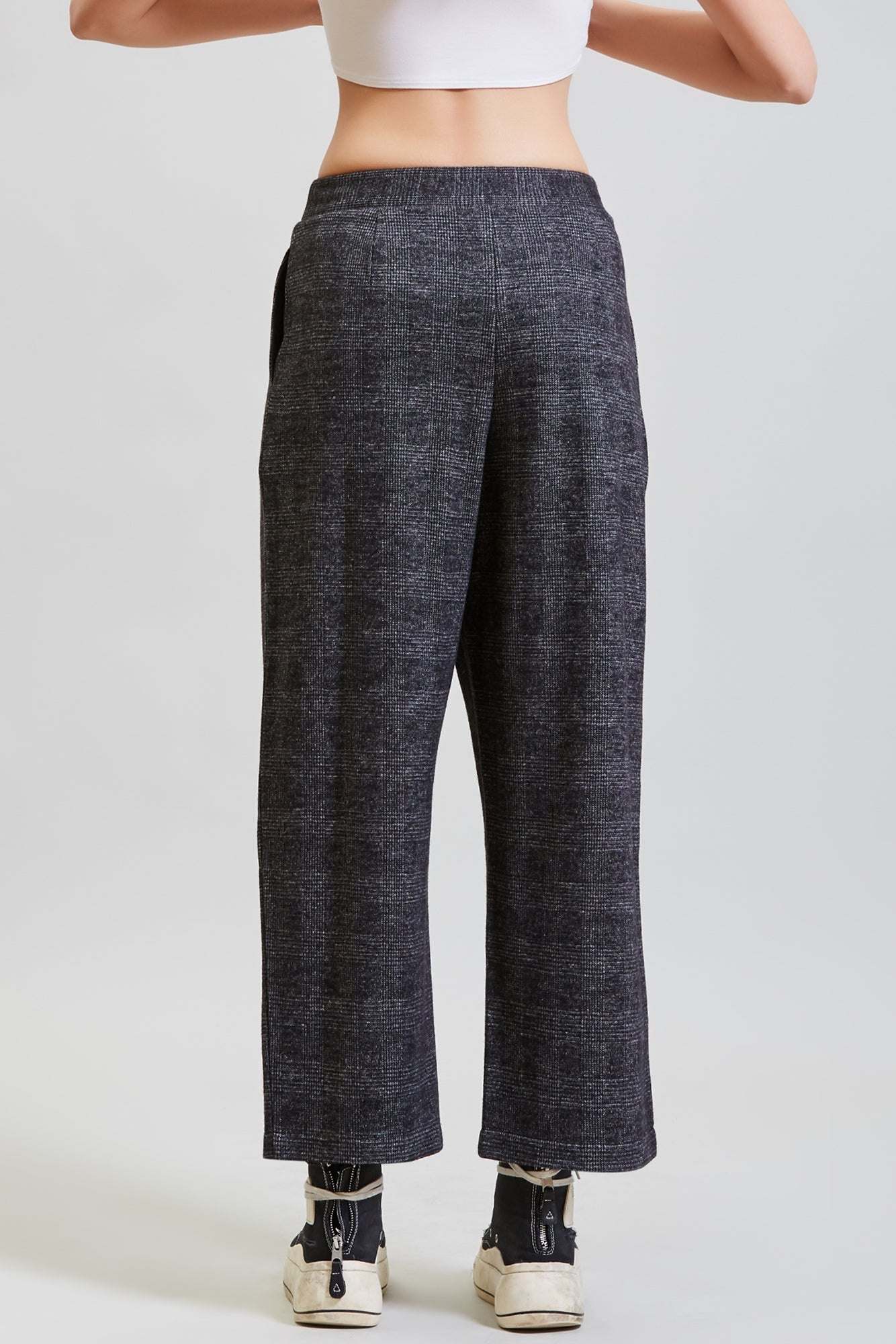 CROPPED PLEATED WIDE LEG PANT - GREY GLEN PLAID | R13 - 6