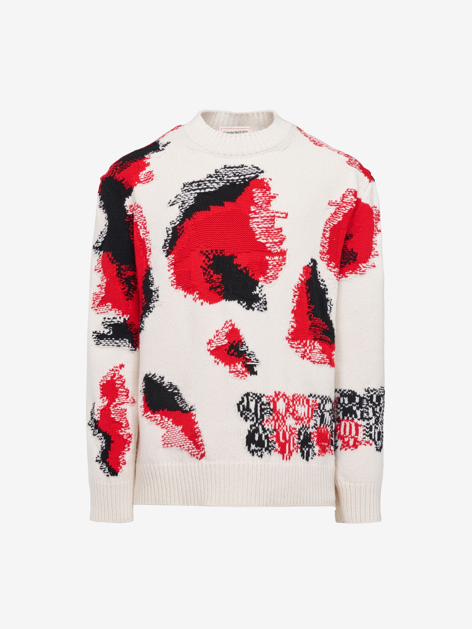 Men's Obscured Skull Intarsia Jumper in Ivory/red/black - 1