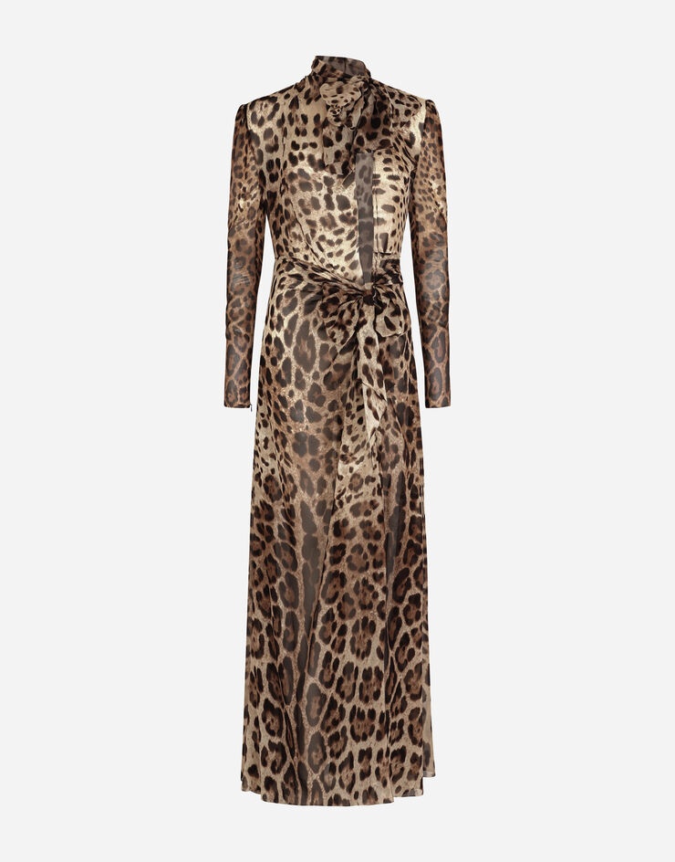 Georgette dress with leopard print and tie details - 1