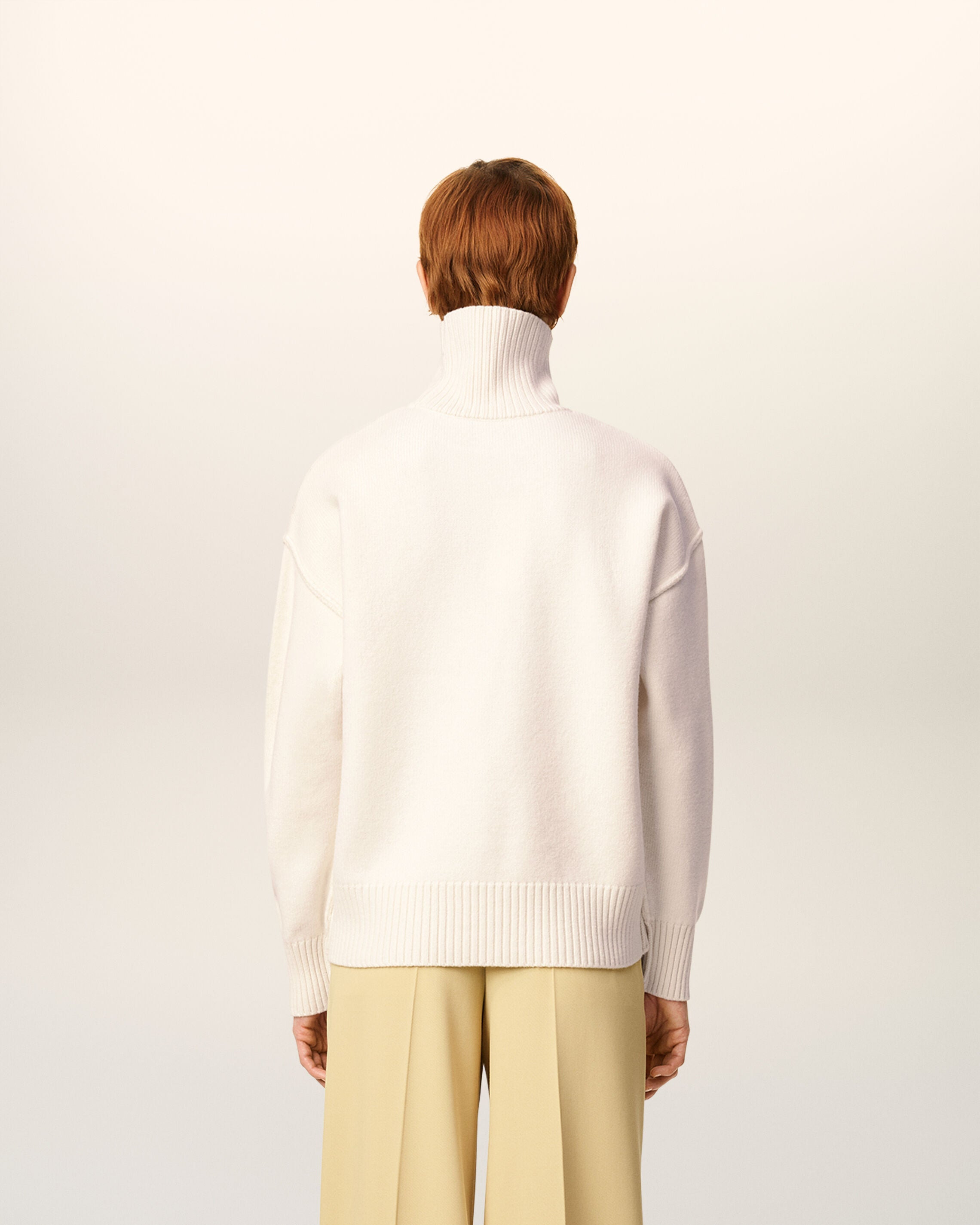 WHITE WOOL AMI DE COEUR FUNNEL NECK SWEATER - 5
