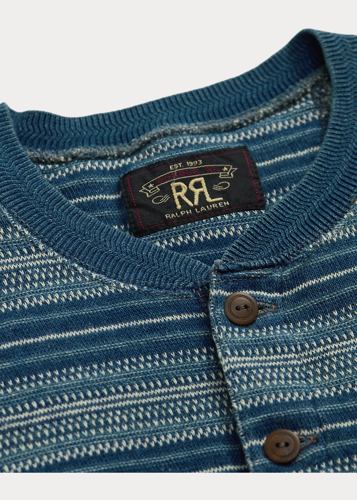 Indigo Striped Jacquard Henley Shirt - 3