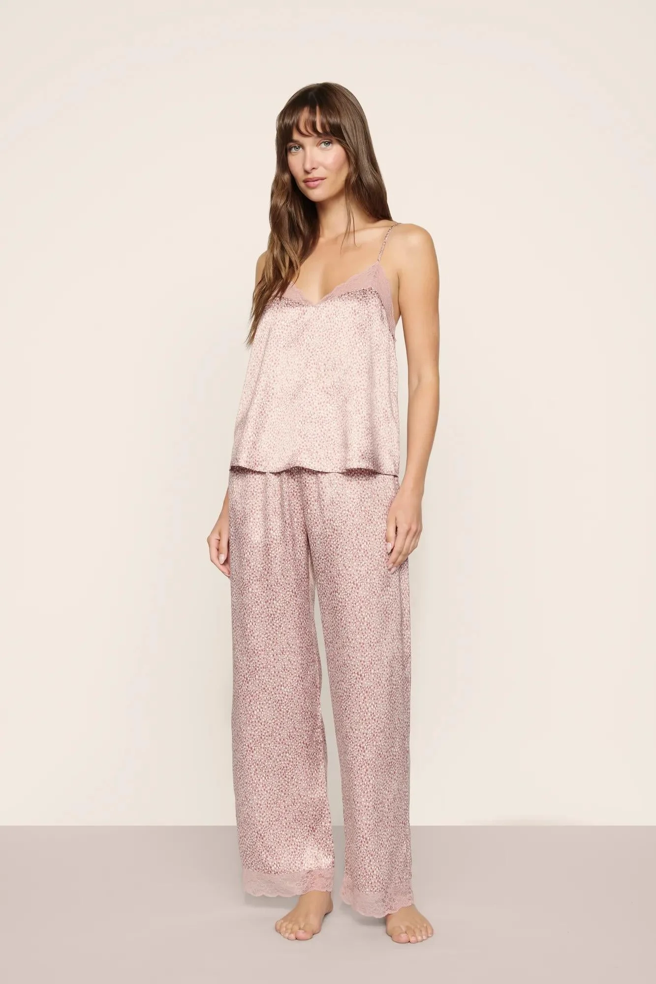 Washable Silk Printed Lace Cami & Pant Set - 1