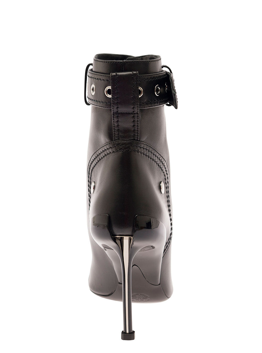 Alexander Mcqueen Women Black Ankle Boots With Buckle And Zip Closure In Leather Women - 4
