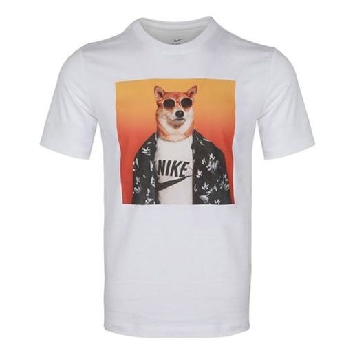 Nike Shiba Inu Printing Round Collar Sports Male White CT6313-100 - 1