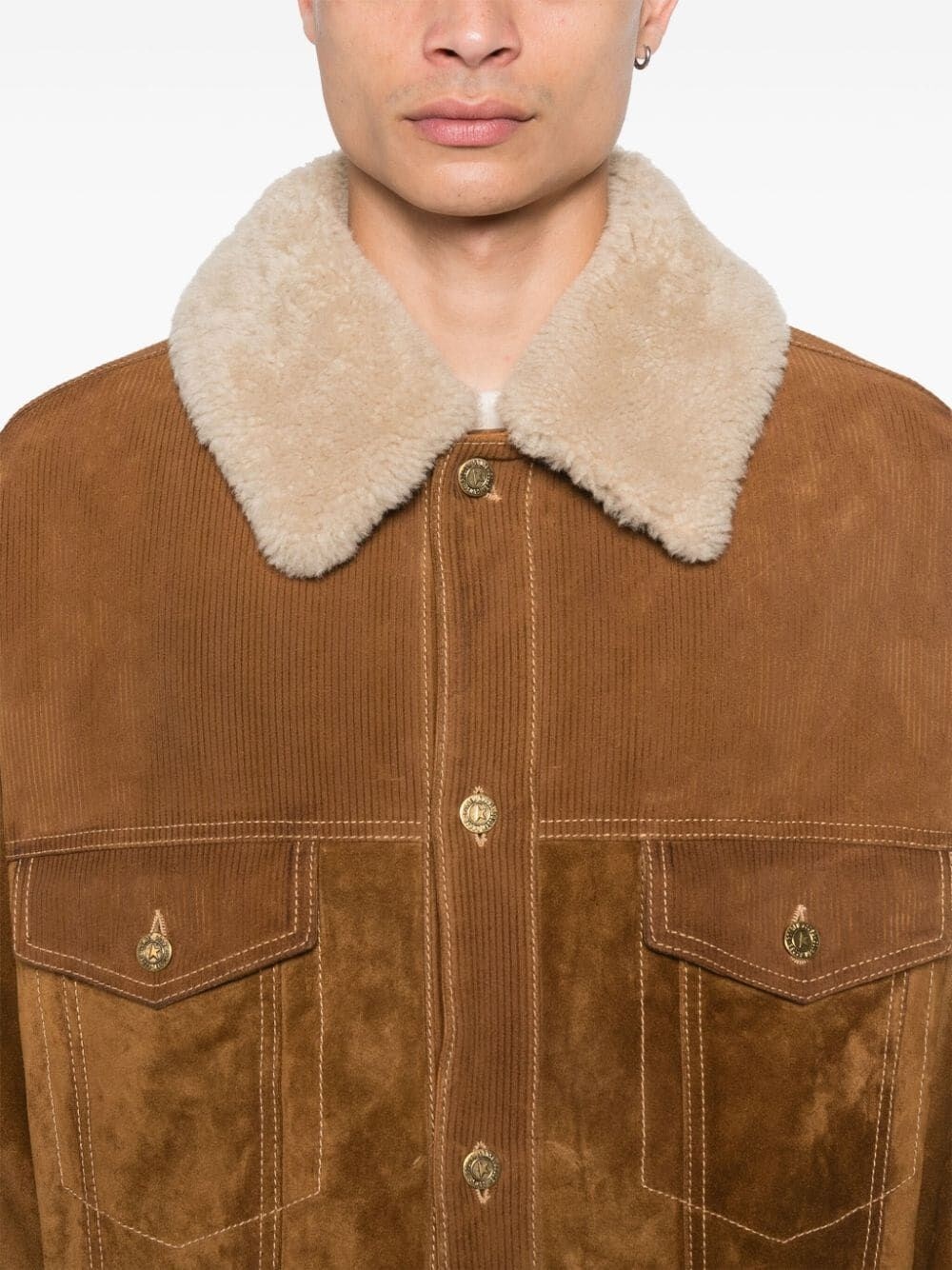 `Journey` Leather Jacket With Corduroy Aspect Details - 3