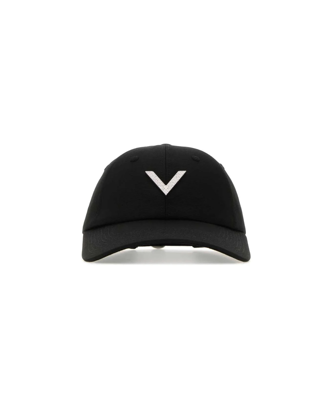 Black Stretch Cotton Baseball Cap - 1