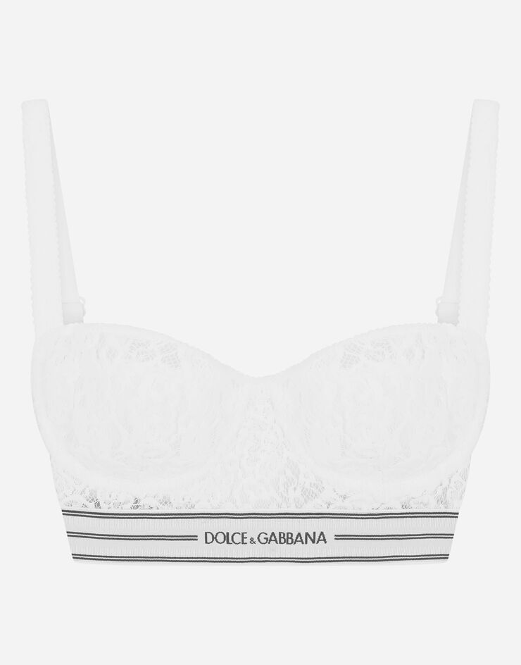 Lace balconette bra with branded elastic - 1