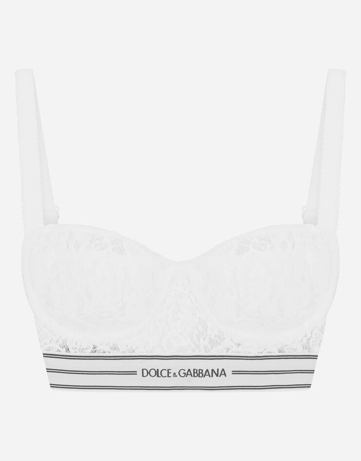 Lace balconette bra with branded elastic - 1