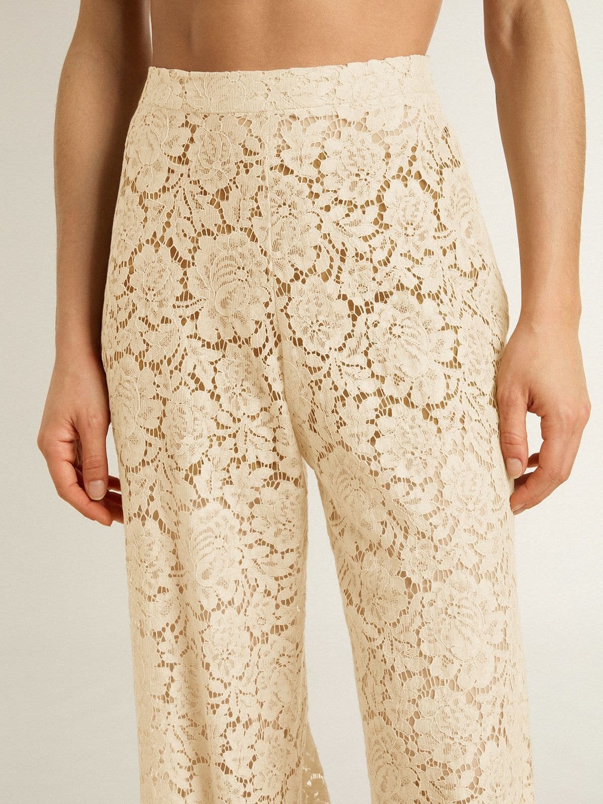 Women's cream-colored see-through lace pants - 5