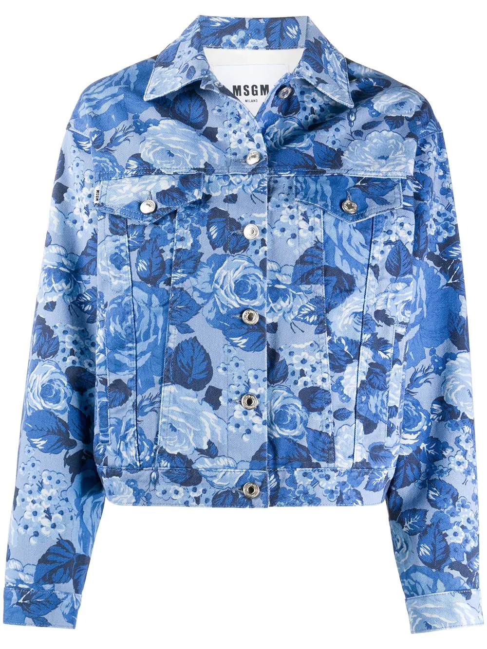 rose-print denim jacket - 1